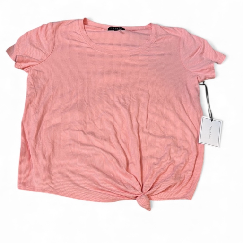 NWT 1. State Baby Pink Ribbed Tie Front Top Size S